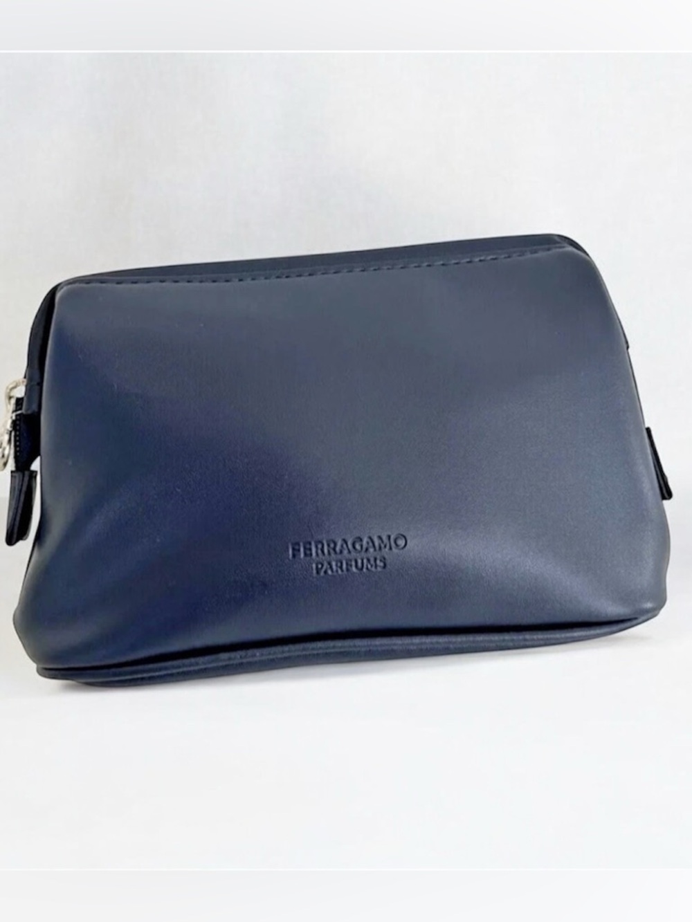 Ferragamo Vegan Leather Zippered Pouch Amenity Case with Travel Essentials New